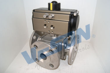Valve coupée pneumatique matérielle de solides solubles/robinet à tournant sphérique à trois voies pour la ligne de tuyau