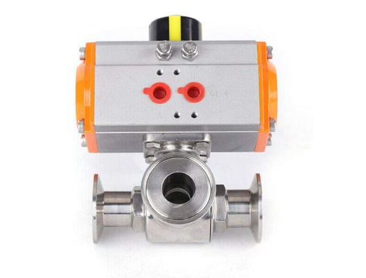 Le robinet à tournant sphérique pneumatique de bride de type trois de SS304 T 250mm s'est encapsulé